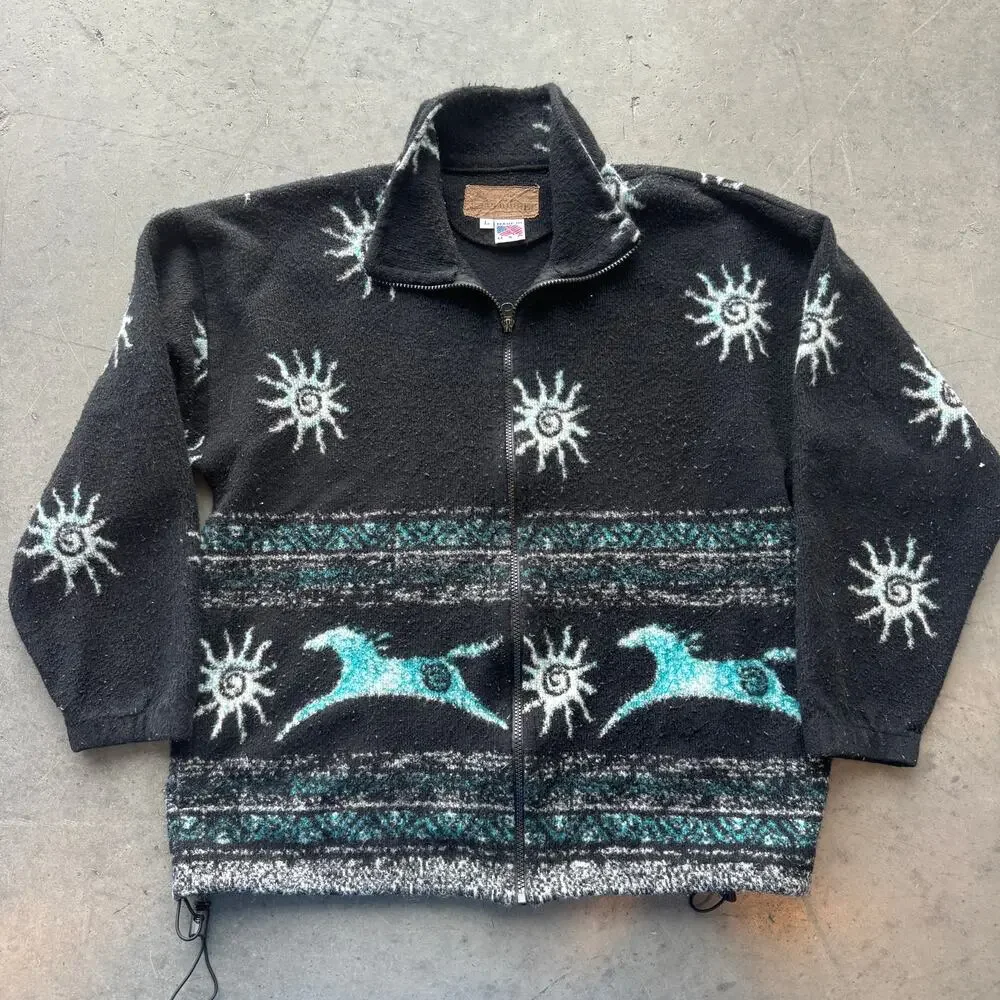 Vintage Y2k Bear Ridge Black Western Nature Longsleeve Black Full Zip Jacket L